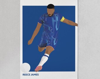 Lámina artística de Reece James: póster del Chelsea FC, arte mural de los Blues