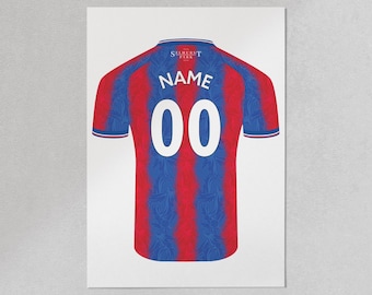 Impresión artística de la camiseta de fútbol del Crystal Palace: nombre y número personalizados