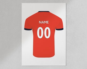 Impresión artística de la camiseta de fútbol del Luton Town: nombre y número personalizados (A5-A1)