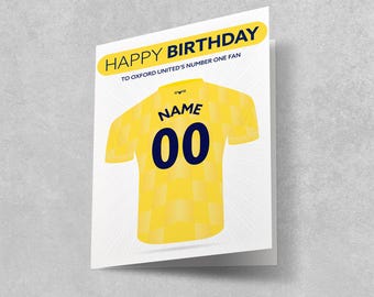 Tarjeta de cumpleaños con la camiseta del Oxford United - Regalo personalizado