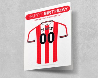 Tarjeta de cumpleaños del Stoke City: diseño de camiseta personalizado (10 x 15 cm)