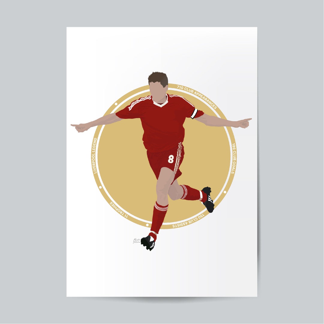 Estampe Signée Steven Gerrard Liverpool - Format A4/A3, Encadrée, Pré-imprimée, Cadeau Football