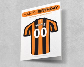 Tarjeta de cumpleaños personalizada del Hull City – Diseño de camiseta de fútbol