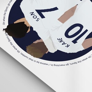 K&ouml;nnte beinhalten: Ein wei&szlig;es Fu&szlig;balltrikot mit der Nummer 10 auf dem R&uuml;cken und dem Namen "KANE" in blau gedruckt. Das Trikot hat auch die Nummer 7 auf der Vorderseite mit dem Namen "SON" in blau gedruckt.