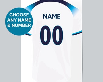 Camiseta de fútbol de Inglaterra FC personalizada con impresión artística: nombre y número personalizados