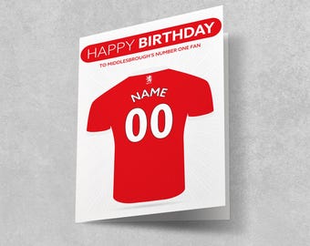 Tarjeta de cumpleaños con la camiseta del Middlesbrough: regalo personalizado (10x15 cm)