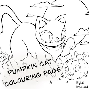 Cute Halloween Cat Jack O Lanterns Printable Colouring Page for Kids and Adults
