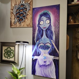 Corpse Bride Emily Tim Burton Original Painting &quot;8x20 Acrylic Hand Made Artwork on Stetched Canvas Gift Idea
