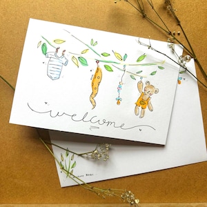 Handmade Watercolor Baby Shower Welcome Baby Card