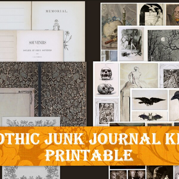 Gothic Junk Journal Kit, Gothic Junk Journal Printable, Goth Sticker Pack, Gothic Ephemera, Raven Journal, Collage Sheets, Gothic Stationary