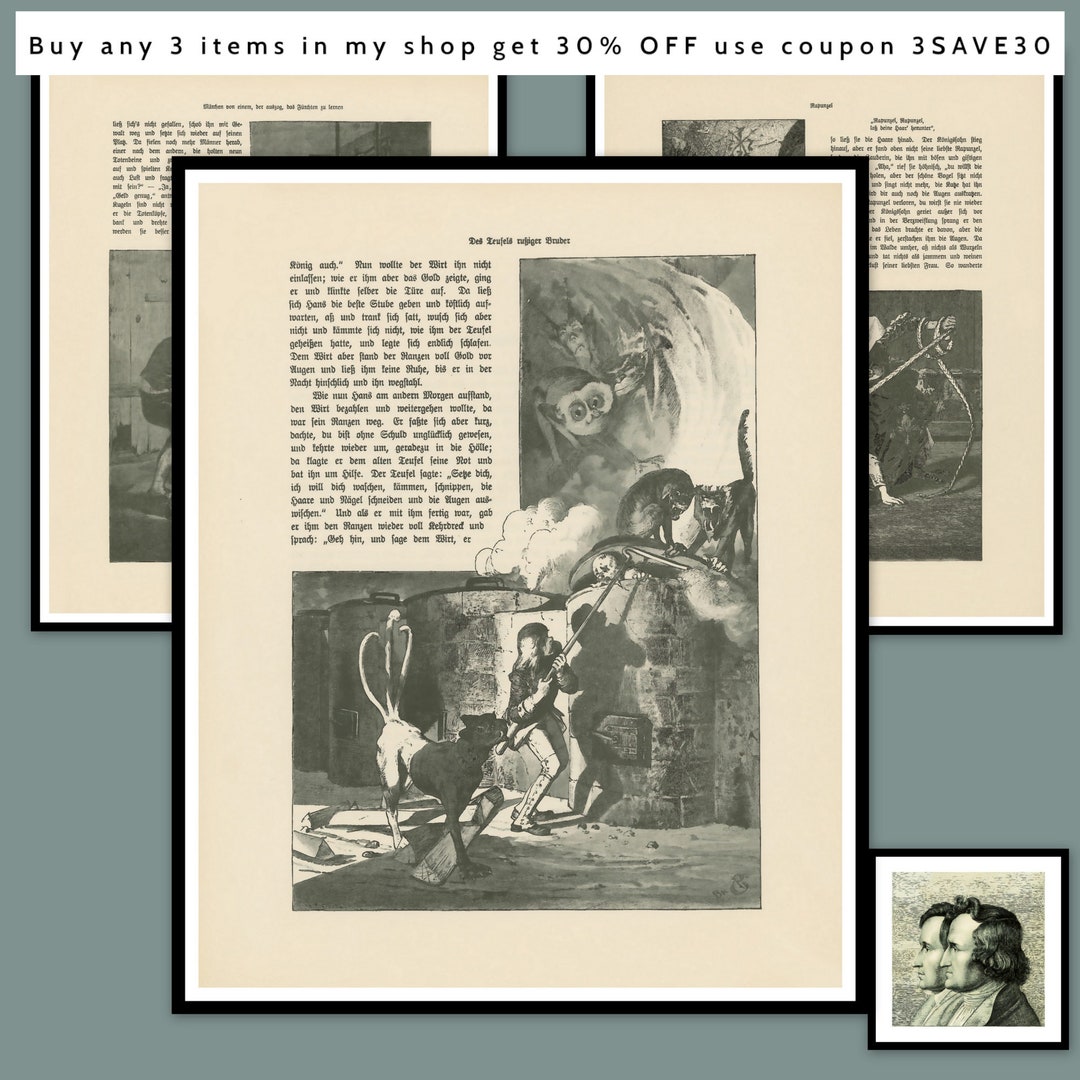 Grimm Brothers Old Book Poster Printables, Literary Prints Set 1, Dark ...