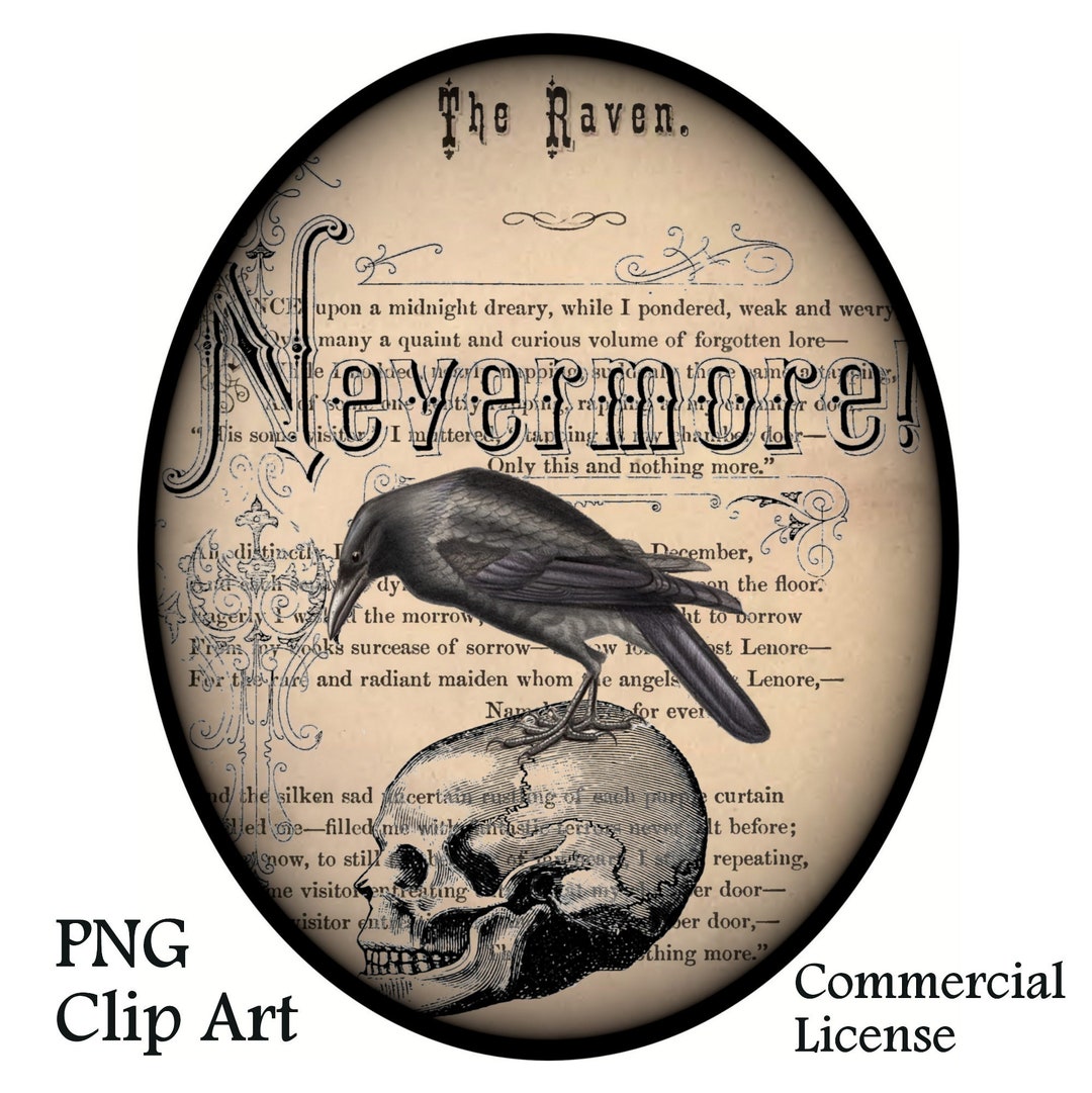 Edgar Allan Poe PNG, the Raven Nevermore Poem Clip Art, Raven on Skull ...