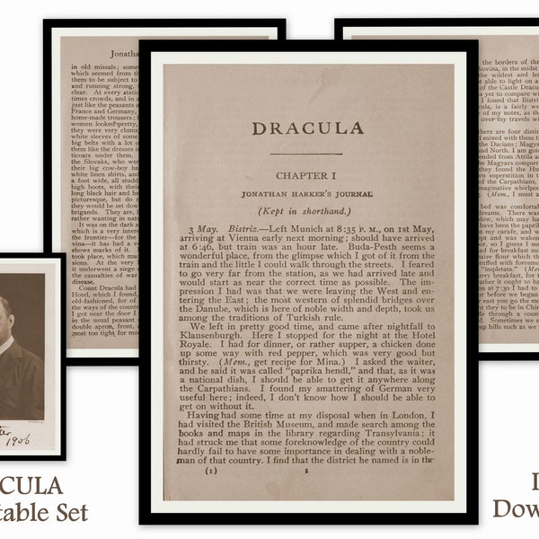 Literary Poster Set Dracula 3 Piece Book Wall Art for Library Decor, Bram Stoker Gothic Vampire Horror Literature Bookish Decor PRINTABLE