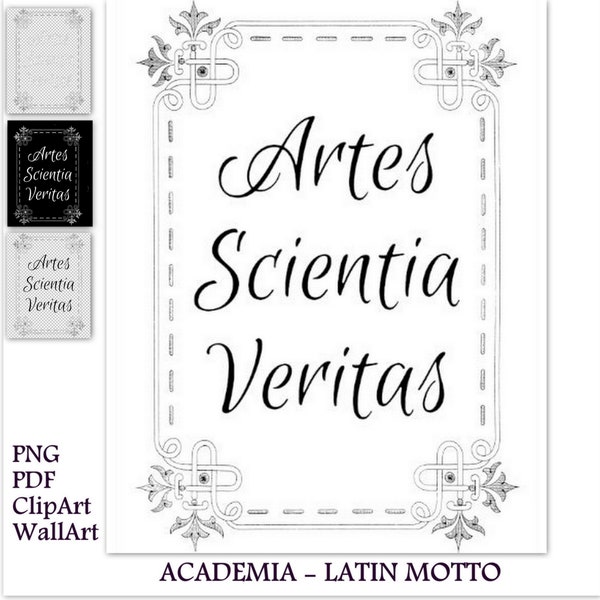 Dark Academia Aesthetic Calligraphy with Ornaments Graphically Decorated, University Michigan Latin Motto, Victorian Digital Words, POD-Use