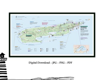 Isle Royale Park Map, Isle Royale Michigan National Park Map, Isle Royale Lake Superior Michigan NP, Lake Superior Wall Art, Printable Map