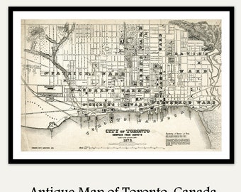 Antique Street Map of Toronto Canada, Old City Map Dark Academia Poster, Murdoch Mysteries Style, Victorian Academia Library Decor Printable