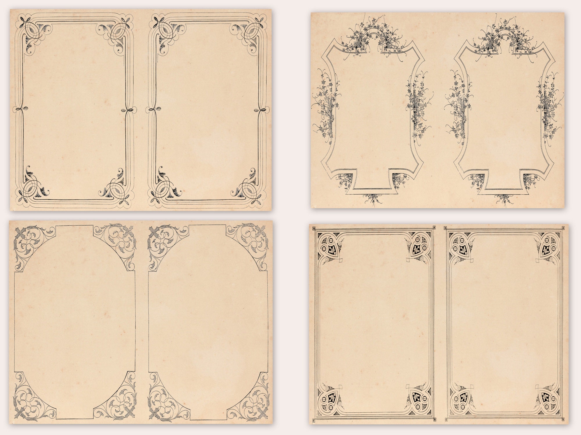 Blank digital paper with vintage border set of 8 printable etsy canada