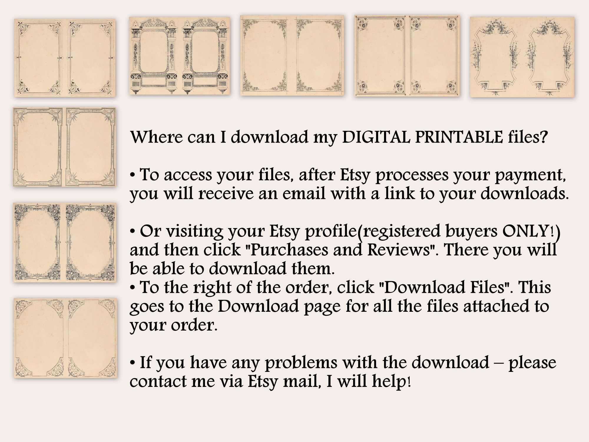 Blank digital paper with vintage border set of 8 printable etsy canada