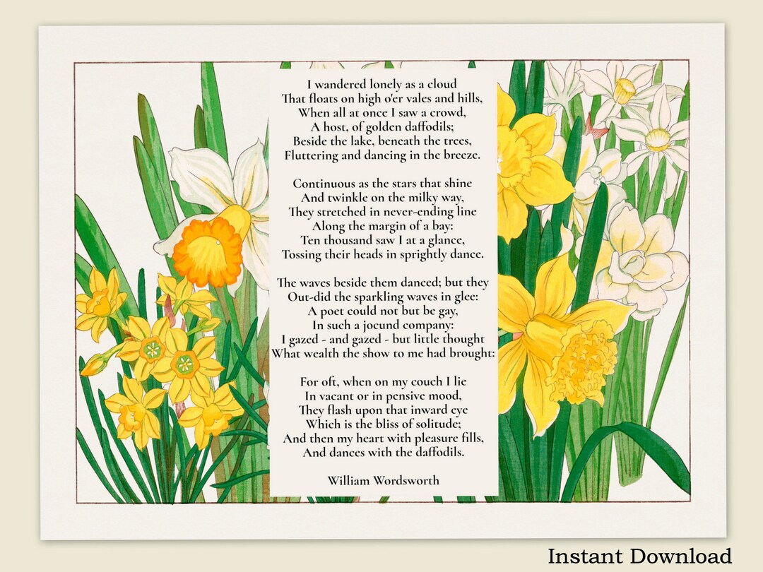 Daffodils Poem Poster,easter Decorations,easter Printables,spring ...