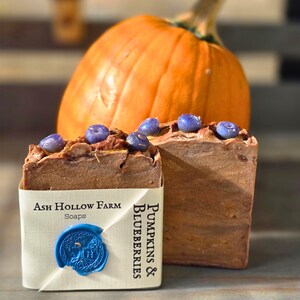 Pumpkin And Blueberries Artisan Soap: Enjoy notes of sweet pumpkin, cinnamon, clove, sugar, and fresh blueberries - one of our most fragrant