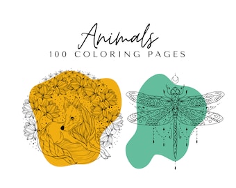 Animals Coloring Pages - Printable Adult Animals Coloring Book - 100 Pages