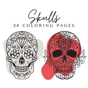 Skulls Coloring Pages - Printable Adult Skulls Coloring Book - 20 Pages ...