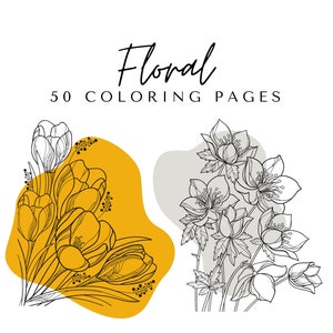 Floral Coloring Pages - Printable Adult Flowers Coloring Book - 50 Pages