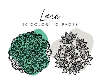 Lace Coloring Pages - Printable Adult Lace Patterns Coloring Book - 20 Pages