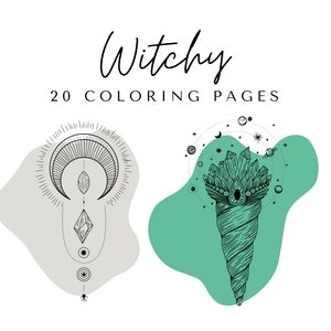 Witchy Coloring Pages - Printable Adult Magical Coloring Book - 20 Pages