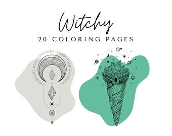 Witchy Coloring Pages - Printable Adult Magical Coloring Book - 20 Pages