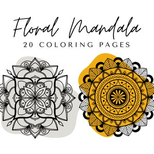 Floral Mandala Coloring Pages - Printable Mandala Adult Coloring Book - 20 Mandalas