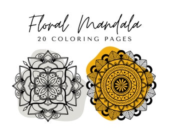 Páginas para colorear de mandalas florales - Libro de colorear para adultos con mandalas imprimibles - 20 mandalas