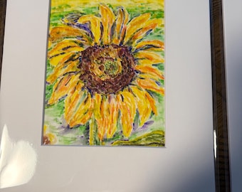 Colorful watercolor of sun flower in a sunflower field