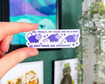 Ducks in a Row Opossum Sticker | Humor funny | Wildlife | Waterbottle stickers | Trash Kittens | Opossums | Mental Health | ADHD | Silly