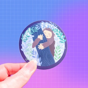 Bigfoot Tree Hugger Sticker | Sasquash | Plant a Tree | Laptop Waterbottle Sticker Book | Cryptic | UFO Aliens Moth Man Walkers Jackalope