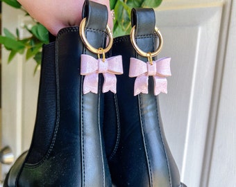 Pink Glitter Bow Boot Charms | Set of 2 Flower Power Clips for Shoe Loops | Doc M Charms | Combat Boots | Shoe Accessories | girly fem