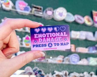 Emotional Damage Sticker | Press A to Nap | Funny Sarcasm Silly | Dark Humor | Video Game | Vinyl | Gamer | Chronic Illness | Naps Mental
