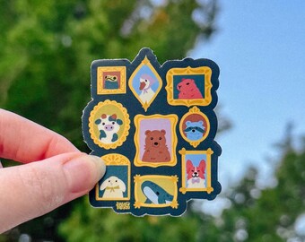 Whimsical Animals Portrait Frames Sticker | Creatures | Silly Goose | Critters | Vinyl | Frog Capybara Cow Bear Corgi Bunny Whale Racoon