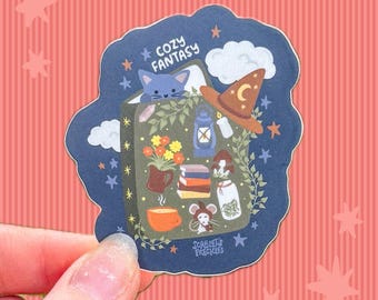Cozy Fantasy Book Sticker | Reader | Fantasy | Books Library | Romantasy | Fiction | YA NA | Witch Black Cat Gardening Tea Coffee Reading