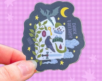 Dark Fantasy Book Sticker | Reader | Fantasy | Books Library | Romantasy | Fiction | YA NA | Witch Fae Dragon Wyvern Stones Magic Demon