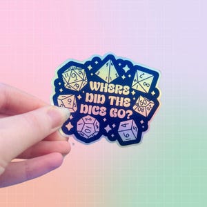 Sticker dés de jeu de société | Où sont passés les dés ? | Accessoires de jeux de société | Sticker | Stickers gamer drôles | Jeu de rôle | Soirée jeux | Jeu de dés