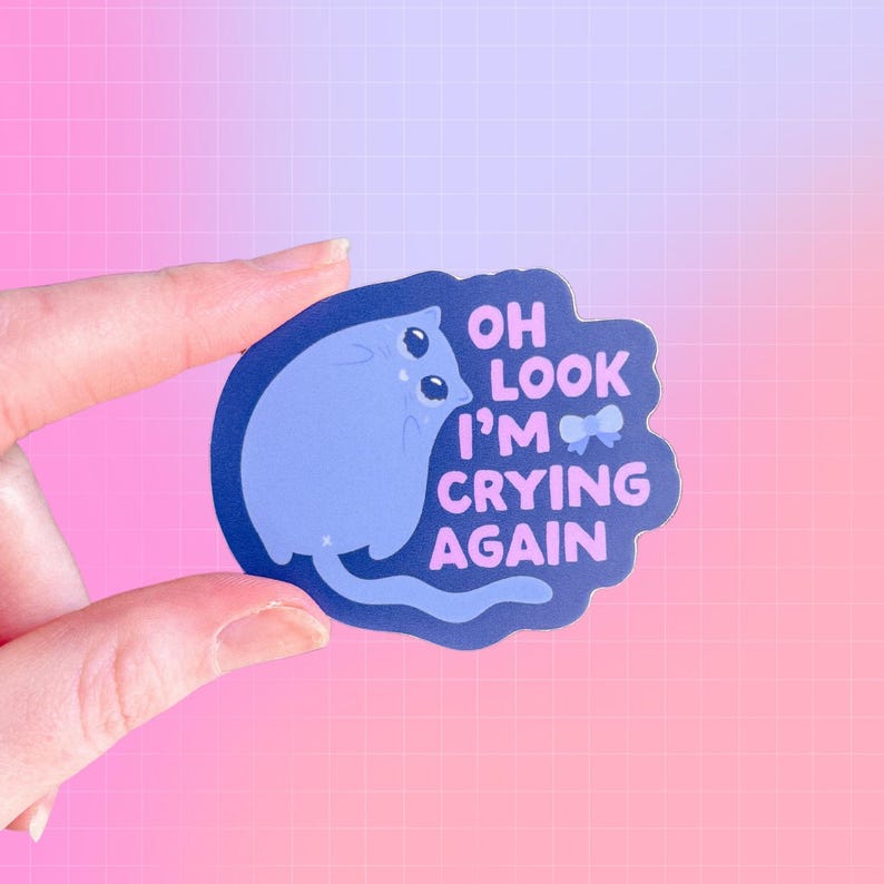 Crying Again Sticker | Cat | Literally a Girl | Passenger Princess | Mental Health | Crisis | Overwhelmed | Overstimulated | Funny | Sarcasm image 1