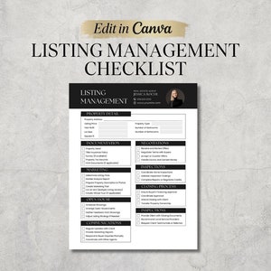 Real Estate Listing Management Checklist | Realtor Marketing | Real Estate Marketing Template | Listing to Close Checklist | Canva Template