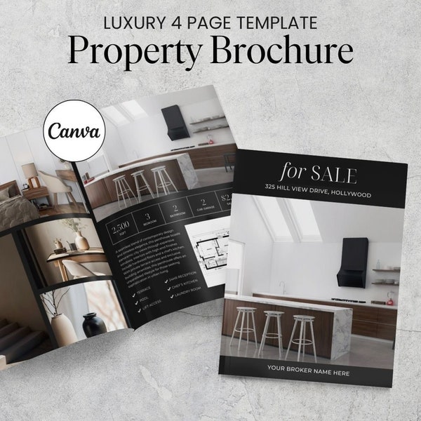 Luxus-Immobilien-Broschüre | Objektbroschüre | Makler | Realtor Listing Präsentation | Canva Vorlage | Flyer zu Wohnung und Haus