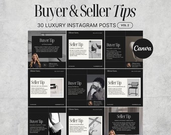 30 Real Estate Buyer and Seller Tips | Real Estate Social Media Templates, Realtor Marketing, Canva Template, Buyer Tips, Instagram Posts
