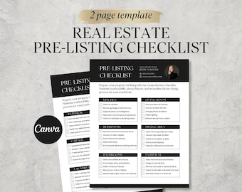 May include: A black and white checklist for real estate pre-listing preparation. The checklist includes sections for kitchen, living room, bedrooms, dining area, bathrooms, and entryway. The checklist is designed to help sellers prepare their property for a successful sale.
