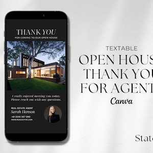 Agradecimiento de bienes raíces textable / Plantilla de agentes de bienes raíces / Tarjeta de agradecimiento digital / Plantilla de marketing de agentes inmobiliarios / Casa abierta
