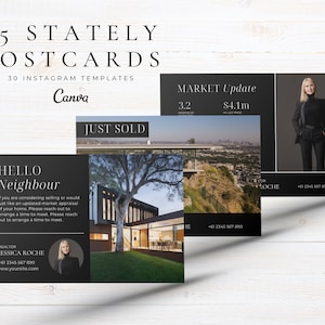 25 Luxusimmobilie Postkarten | Canva Realtor Vorlagen | Schwarzweiß Realtor Postkarten | Flyer zum Thema „Immobilienmarketing“.