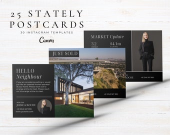 25 Luxury Real Estate Postcard Templates | Canva Realtor Templates | Black And White Realtor Post Cards | Real Estate Marketing Flyer
