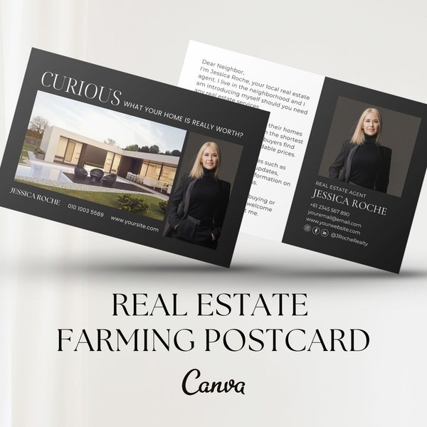 Luxus Landgut Postkarte | Canva Realtor Farming Vorlagen | Makler Marketing | Makramee Werbung | Hallo Nachbar Postkarte